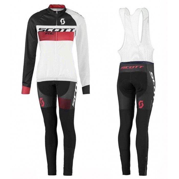 2016 Scott RC Weiß-Schwarz-Rot Damen Fahrradbekleidung Satz Radtrikot Langarm+Lang Trägerhose BXOE856