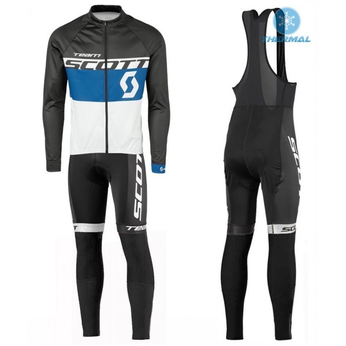 2016 Scott Team Schwarz-Blau-Weiß thermisch Fahrradbekleidung Satz Radtrikot Langarm+Lang Trägerhose EKLV779