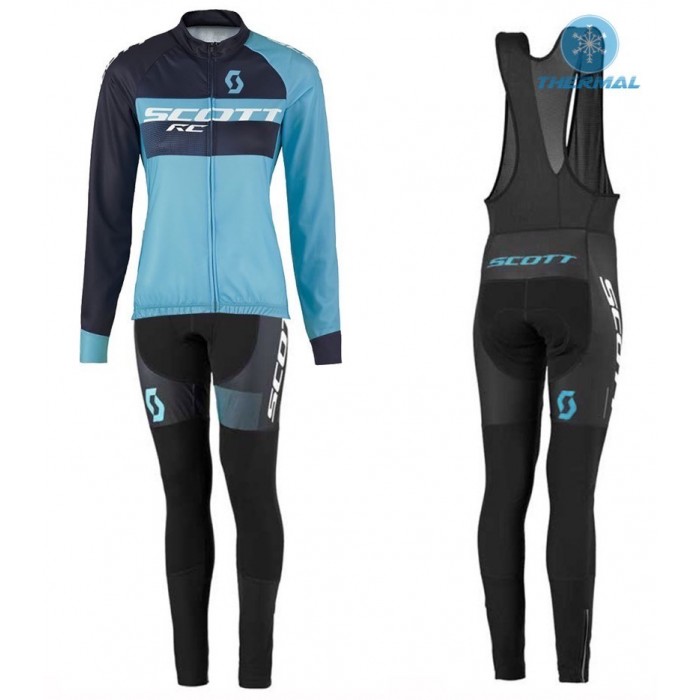 2016 Scott RC Schwarz-Blau Damen thermisch Fahrradbekleidung Satz Radtrikot Langarm+Lang Trägerhose IBDR258