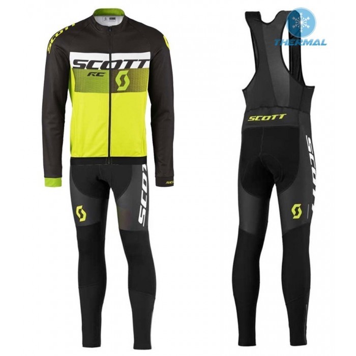 2016 Scott RC Schwarz-Weiß-Grün Fluo thermisch Fahrradbekleidung Satz Radtrikot Langarm+Lang Trägerhose IKRX932