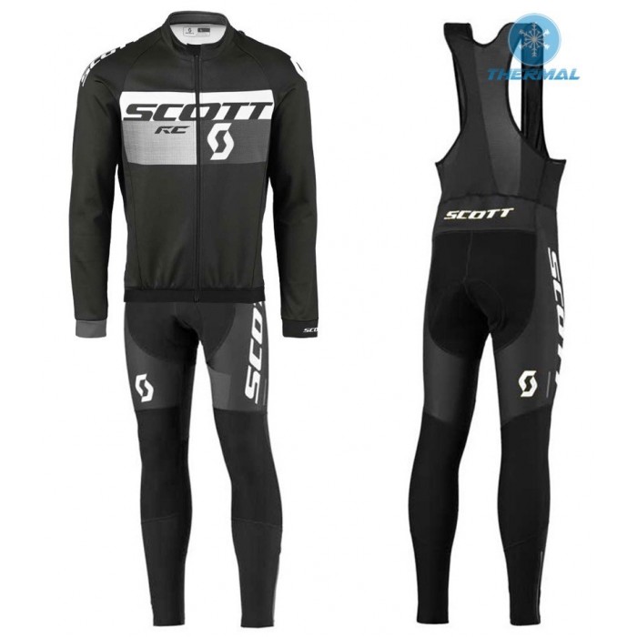 2016 Scott RC Schwarz-Grau thermisch Fahrradbekleidung Satz Radtrikot Langarm+Lang Trägerhose IMWM705