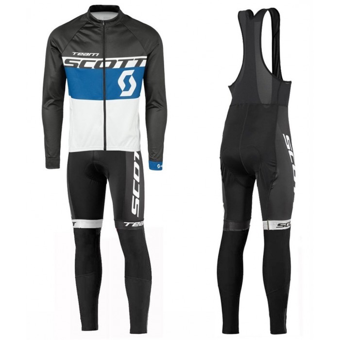 2016 Scott Team Schwarz-Blau-Weiß Fahrradbekleidung Satz Radtrikot Langarm+Lang Trägerhose OUFS902