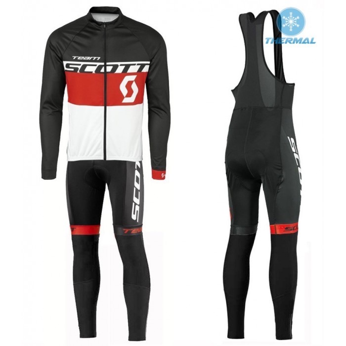 2016 Scott Team Schwarz-Rot-Weiß thermisch Fahrradbekleidung Satz Radtrikot Langarm+Lang Trägerhose PSHW929