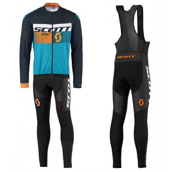 2016 Scott RC Schwarz-Gelb-Blau Fahrradbekleidung Satz Radtrikot Langarm+Lang Trägerhose RFGZ146