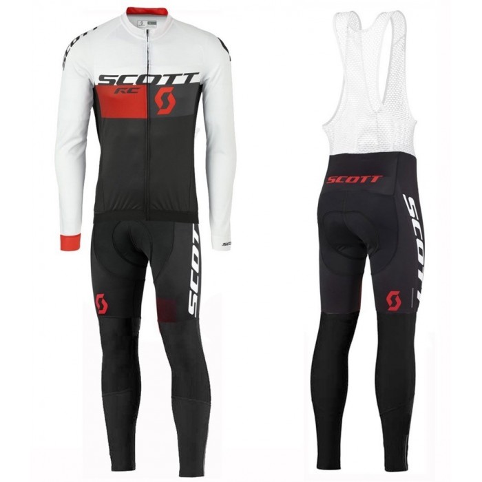 2016 Scott RC Weiß-Schwarz-Rot Fahrradbekleidung Satz Radtrikot Langarm+Lang Trägerhose SMGT678