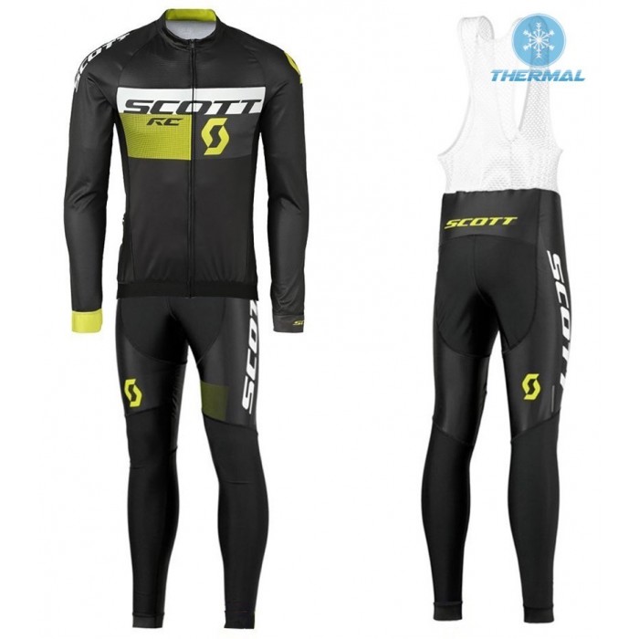 2016 Scott RC Schwarz-Gelb thermisch Fahrradbekleidung Satz Radtrikot Langarm+Lang Trägerhose TIEB503