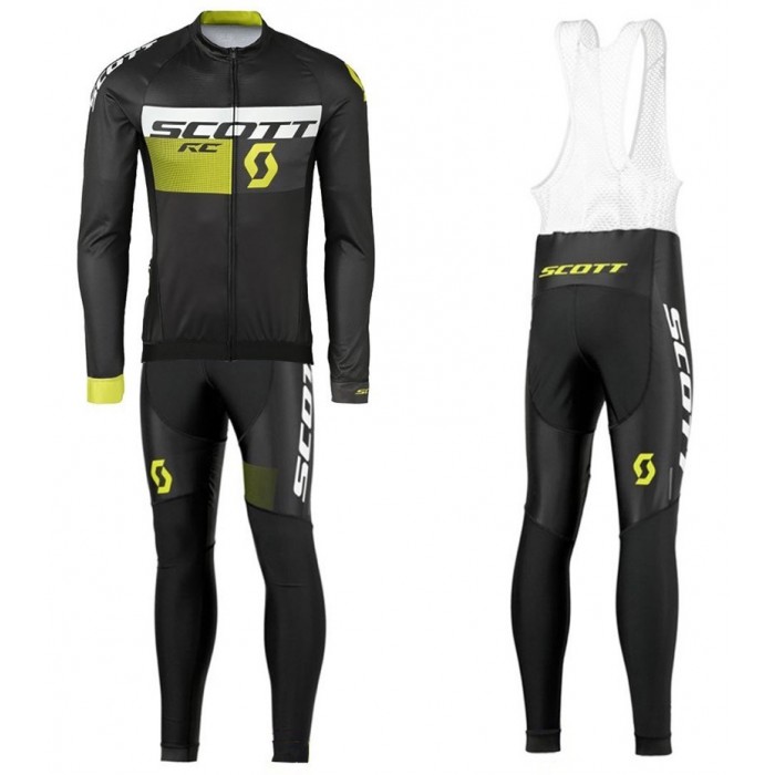 2016 Scott RC Schwarz-Gelb Fahrradbekleidung Satz Radtrikot Langarm+Lang Trägerhose WZHN185