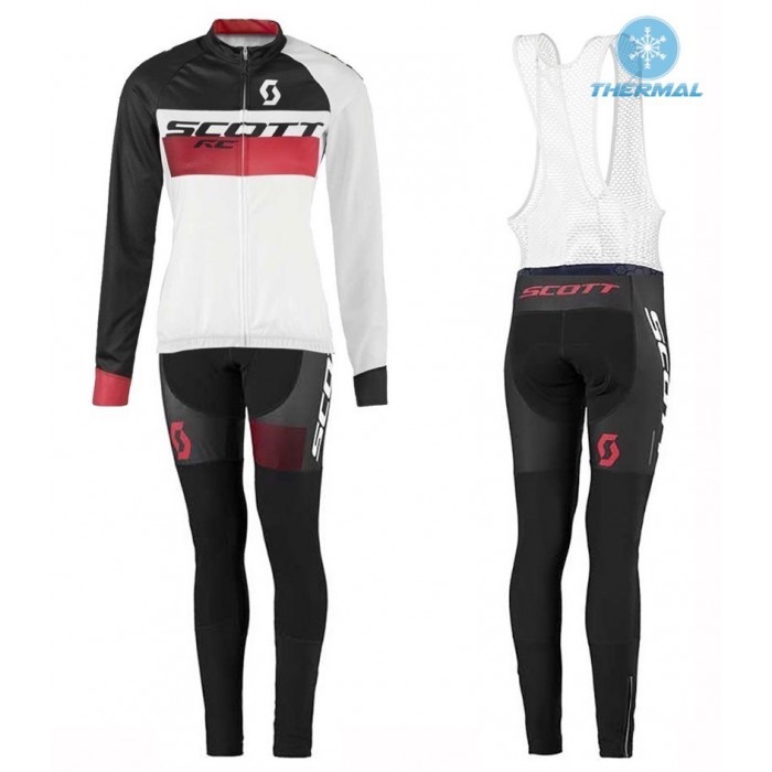 2016 Scott RC Weiß-Schwarz-Rot Damen thermisch Fahrradbekleidung Satz Radtrikot Langarm+Lang Trägerhose YCPM329