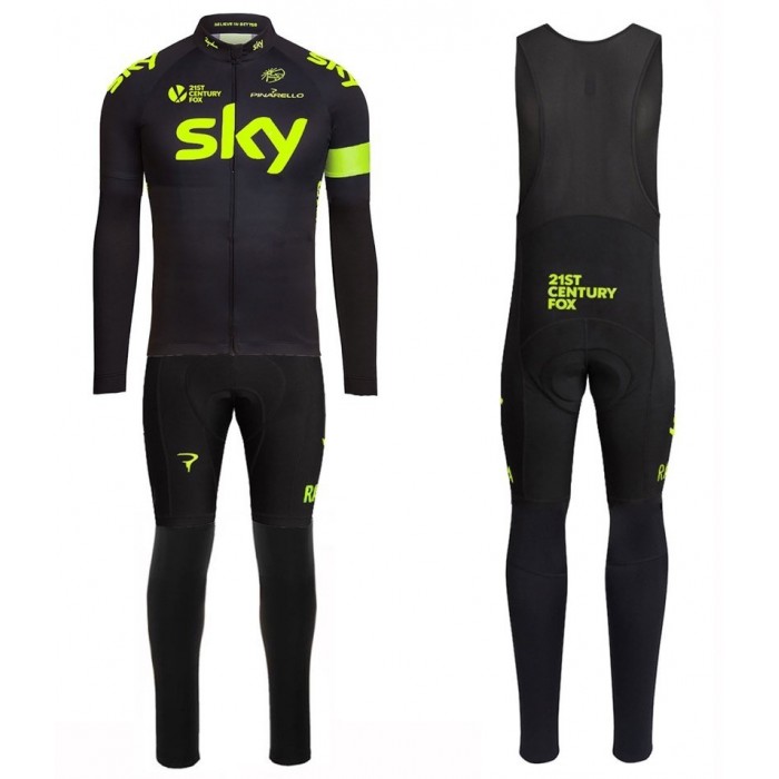 2016 Sky Team Fluo Ausgabe Fahrradbekleidung Satz Radtrikot Langarm+Lang Trägerhose GMSO880