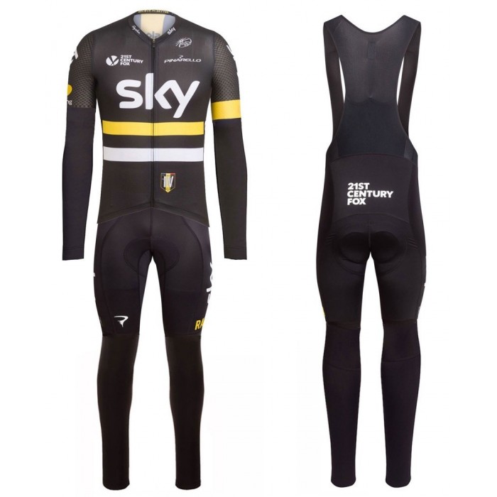 2016 Team Sky IV Schwarz-Gelb Fahrradbekleidung Satz Radtrikot Langarm+Lang Trägerhose OGHI709