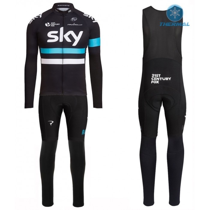 2016 Team Sky Pro Schwarz thermisch Fahrradbekleidung Satz Radtrikot Langarm+Lang Trägerhose TLDB494