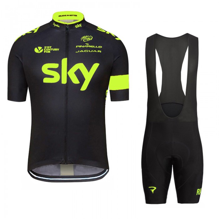 2016 SKY Fluo Yellow Fahrradbekleidung Satz Fahrradtrikot Kurzarm Trikot und Kurz Trägerhose 02 XZID599