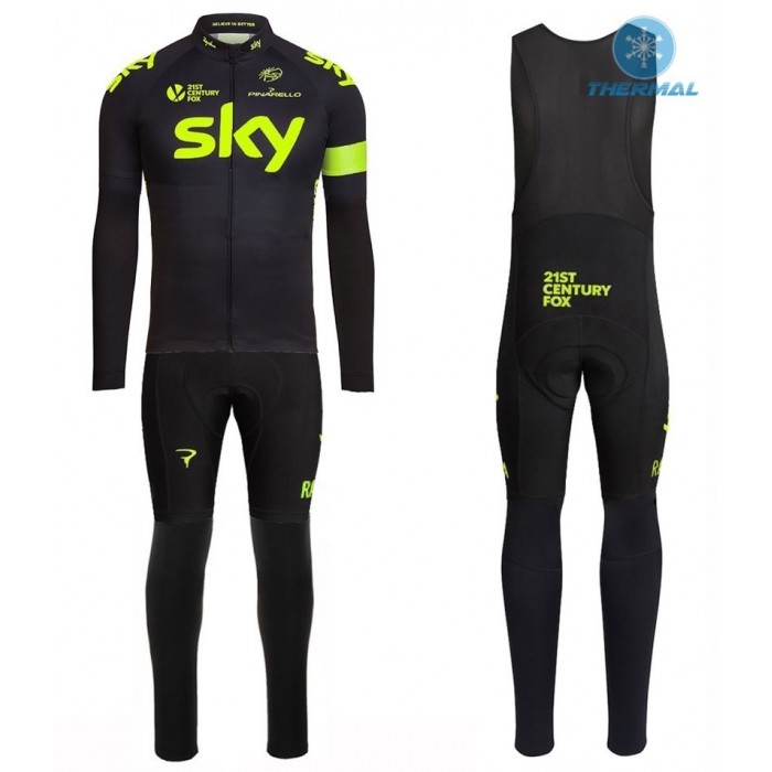 2016 Sky Team Fluo Ausgabe thermisch Fahrradbekleidung Satz Radtrikot Langarm+Lang Trägerhose ZEBO135