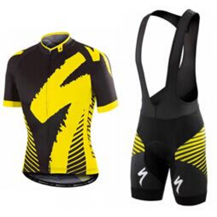 2016 Specialized Comp Racing Ss jaune Fahrradbekleidung Satz Fahrradtrikot Kurzarm Trikot und Kurz Trägerhose EYPV639