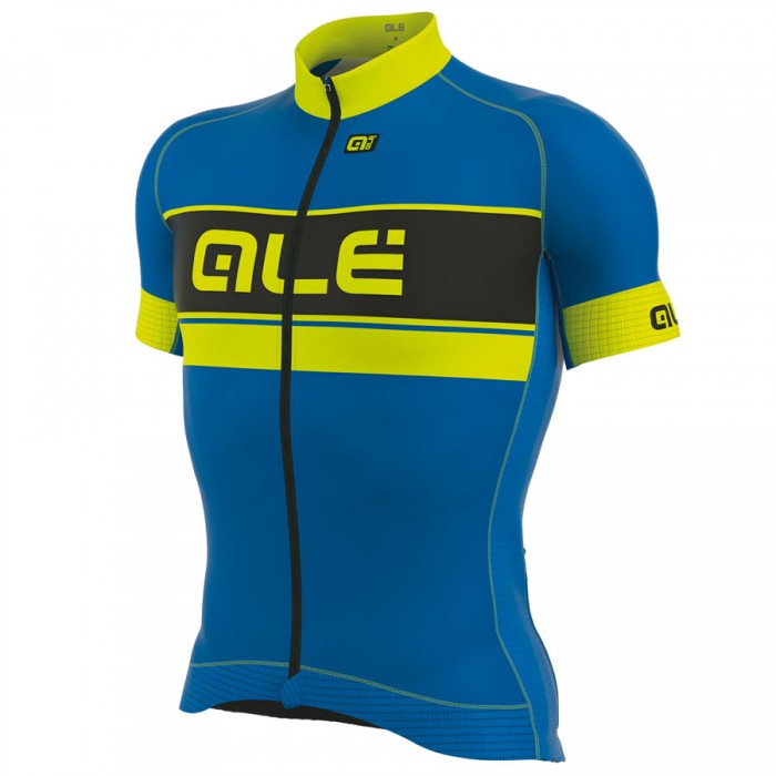 2017 Ale Graphics PRR Bermuda Radtrikot Kurzarm Blau Gelb Fluo 378YREV