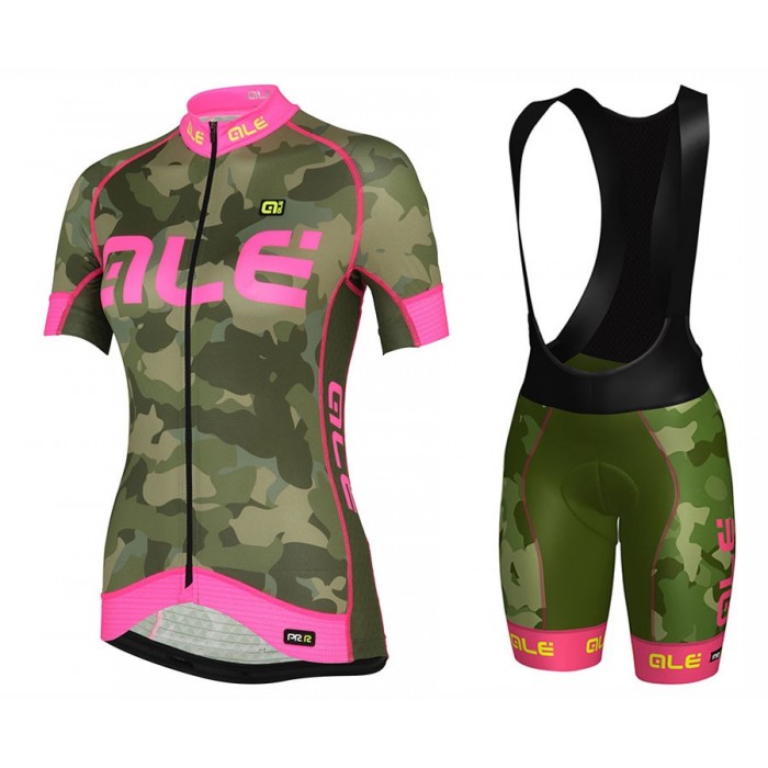 2017 Damen Ale Graphics PRR Camo Grün-Rose Fahrradbekleidung Satz Radtrikot Kurzarm+Kurz Trägerhose 949YHPM