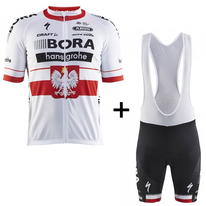 BORA Hansgrohe Pro Team 2017 Championnat Polonais Fahrradbekleidung Satz Radtrikot Kurzarm+Kurz Trägerhose 986TULL