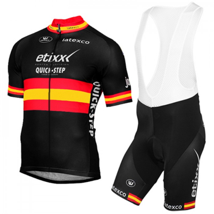 ETIXX-QUICK STEP 2017 Schwarz Rot Gelb Fahrradbekleidung Satz Radtrikot Kurzarm+Kurz Trägerhose 174UTVU