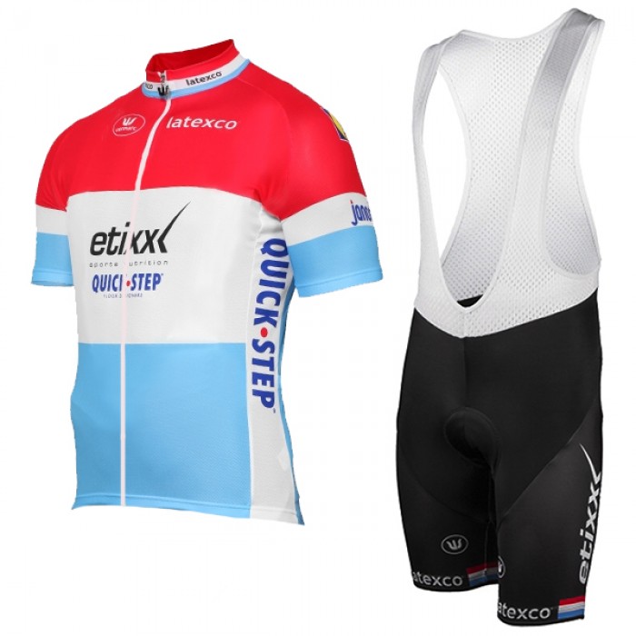 ETIXX-QUICK STEP 2017 Luxembourgian Champion Rot Weiß Blau Fahrradbekleidung Satz Radtrikot Kurzarm+Kurz Träger 387LUZJ