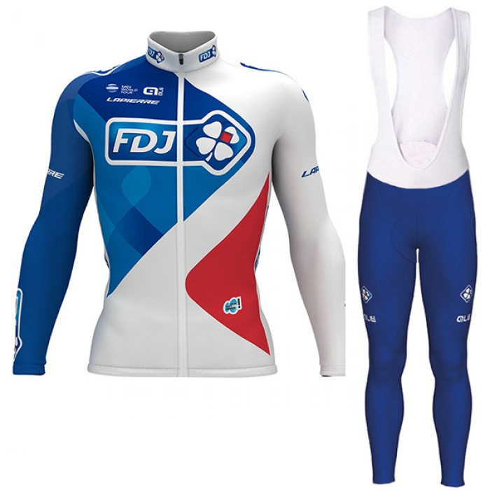 FDJ Pro 2017 Weiß Fahrradbekleidung Satz Radtrikot Langarm+Lang Trägerhose 172OPQB