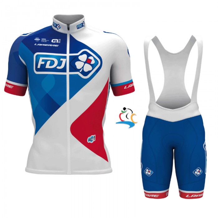 FDJ Pro 2017 Fahrradbekleidung Satz Radtrikot Kurzarm+Kurz Trägerhose 429FDMJ