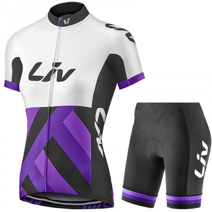 2017 Liv Damen Weiß-lila Fahrradbekleidung Satz Radtrikot Kurzarm+Kurz Radhose 473OJAM