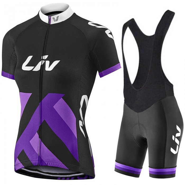 2017 Liv Damen Schwarz-lila Fahrradbekleidung Satz Radtrikot Kurzarm+Kurz Trägerhose 02 634VRXQ