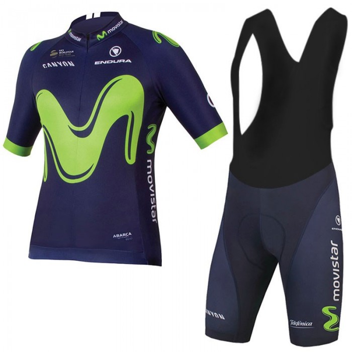 2017 Movistar Fahrradbekleidung Satz Radtrikot Kurzarm+Kurz Trägerhose 160YXLH