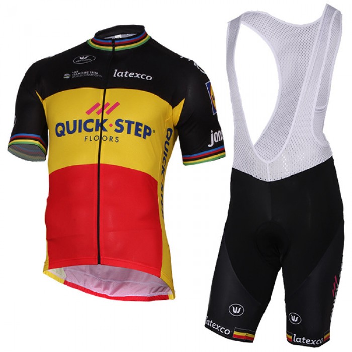 Quick Step Floors 2017 Schwarz Gelb Fahrradbekleidung Satz Radtrikot Kurzarm+Kurz Trägerhose 839BHFE