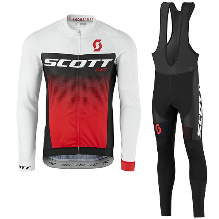 2017 Scott Rc Weiß Schwarz Rot Fahrradbekleidung Satz Radtrikot Langarm+Lang Trägerhose 117VKMO