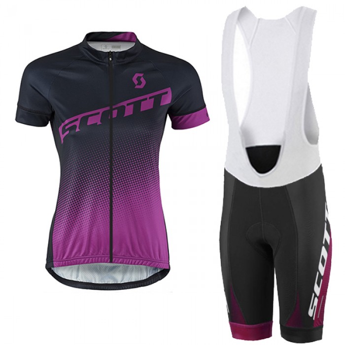 2017 Scott Damen Schwarz violett Fahrradbekleidung Satz Radtrikot Kurzarm+Kurz Trägerhose 216UNWX