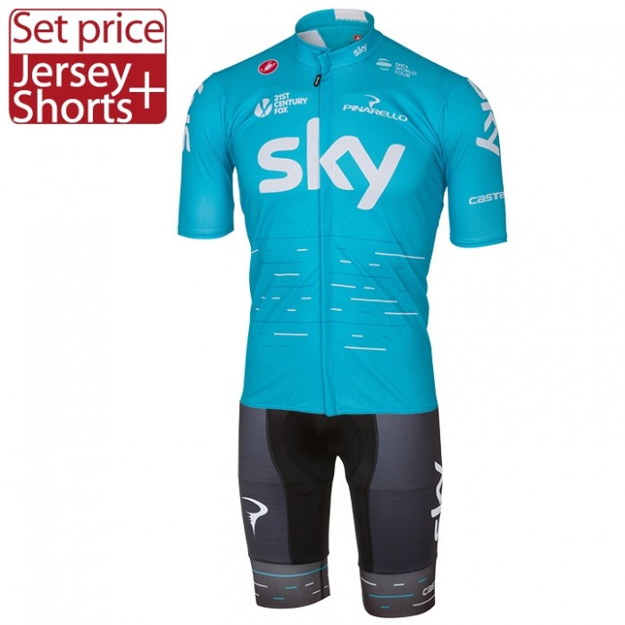 2017 Sky Pro Fahrradbekleidung Satz Radtrikot Kurzarm+Kurz Radhose Blau 482HQOZ