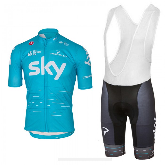 2017 Sky Pro Fahrradbekleidung Satz Radtrikot Kurzarm+Kurz Trägerhose Blau 673JITM