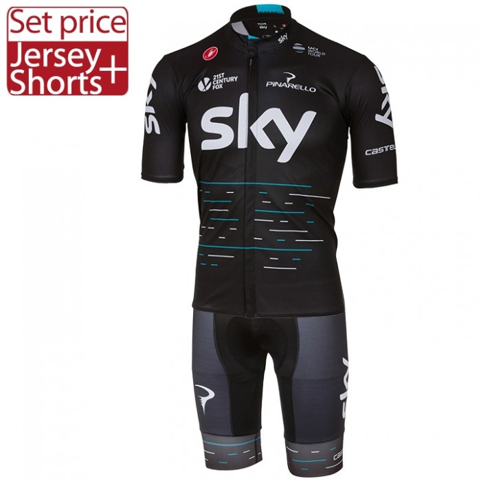 2017 Sky Pro Fahrradbekleidung Satz Radtrikot Kurzarm+Kurz Radhose Schwarz 928TICX