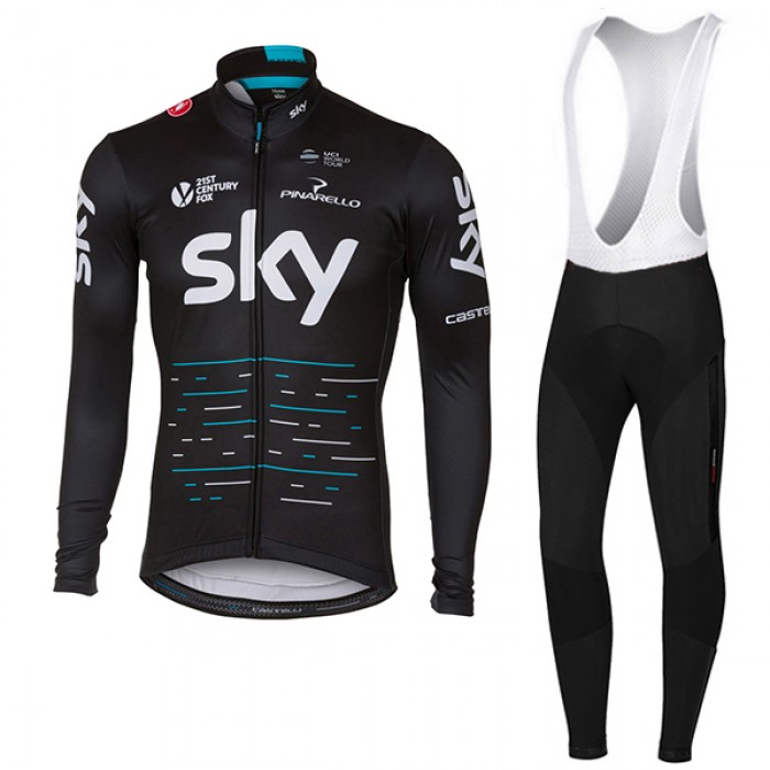 Sky Pro Schwarz 2017 Fahrradbekleidung Satz Radtrikot Langarm+Lang Trägerhose 109XKQD