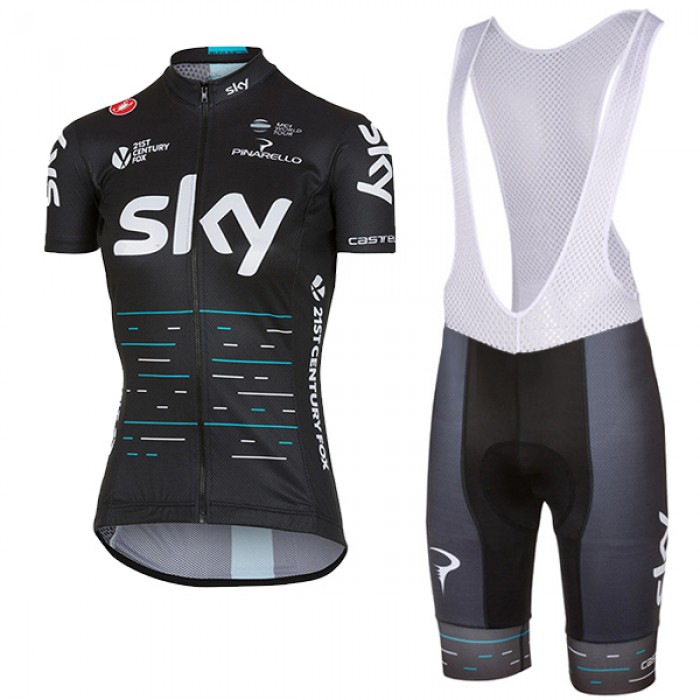 Sky Pro Damen 2017 Schwarz Fahrradbekleidung Satz Radtrikot Kurzarm+Kurz Trägerhose 830KIYC