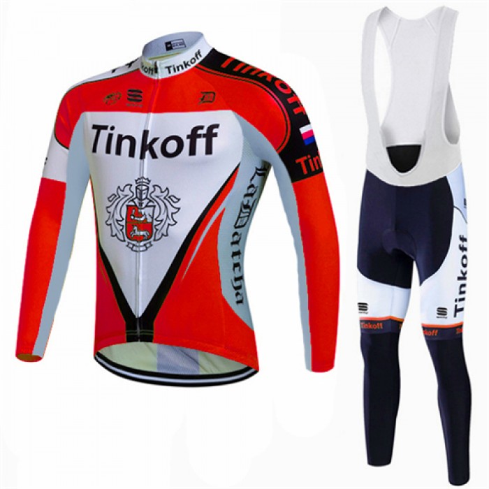 2017 Tinkoff Rot Fahrradbekleidung Satz Radtrikot Langarm+Lang Trägerhose 550CYUD