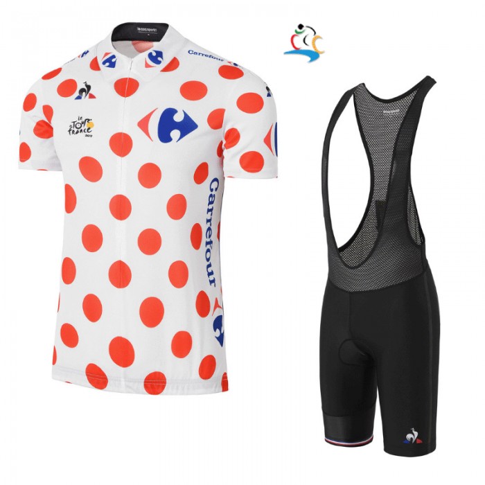 2017 Tour de France Polka Dot Fahrradbekleidung Satz Radtrikot Kurzarm+Kurz Trägerhose Schwarz 553KCJG