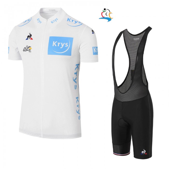 2017 Tour de France Weiß Fahrradbekleidung Satz Radtrikot Kurzarm+Kurz Trägerhose Schwarz 661MHZJ