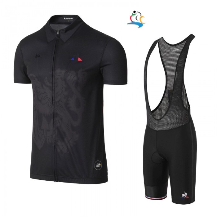 2017 Tour de France Schwarz Fahrradbekleidung Satz Radtrikot Kurzarm+Kurz Trägerhose Schwarz 792EBZO