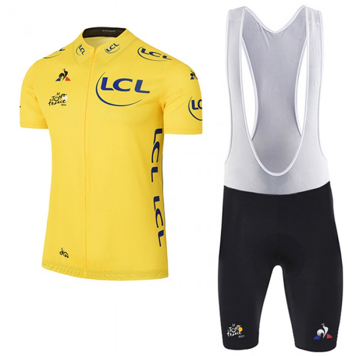 2017 Tour de France Gelb Fahrradbekleidung Satz Radtrikot Kurzarm+Kurz Trägerhose 808OEFH