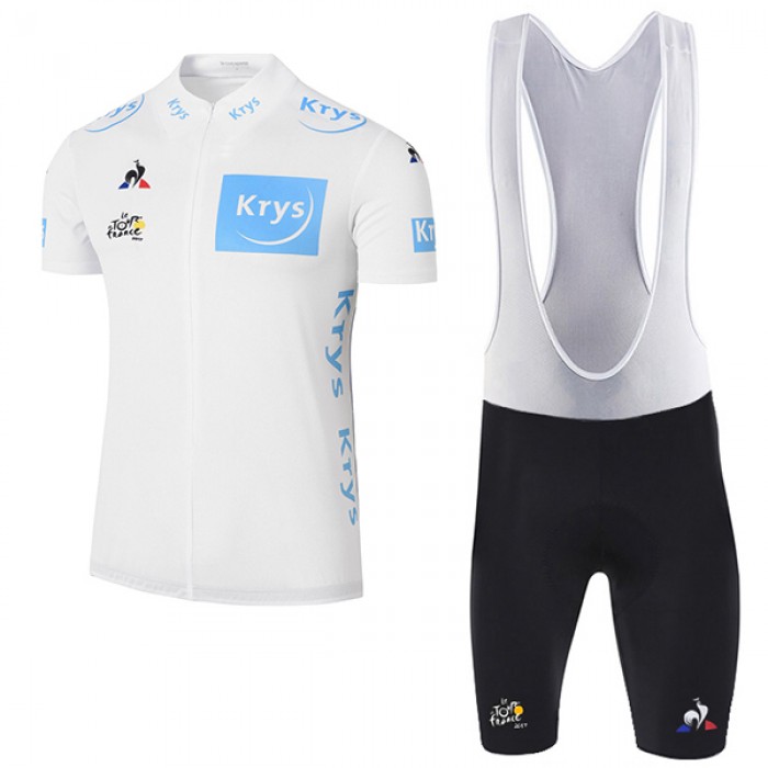 2017 Tour de France Weiß Fahrradbekleidung Satz Radtrikot Kurzarm+Kurz Trägerhose 968PMZZ