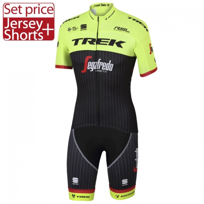 Trek Segafredo Pro 2017 Gelb Fahrradbekleidung Satz Radtrikot Kurzarm+Kurz Radhose 481TGHZ